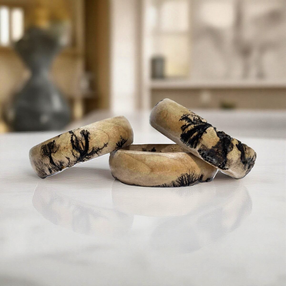 Fractal Burned Wood Bangles