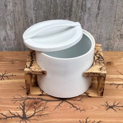 Porcelain ice chest with fractal burned wooden stand
