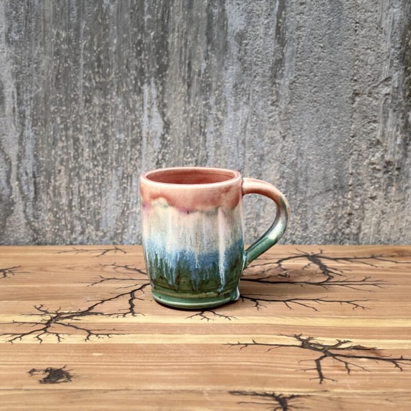 Pink, Green, and White handmade mug
