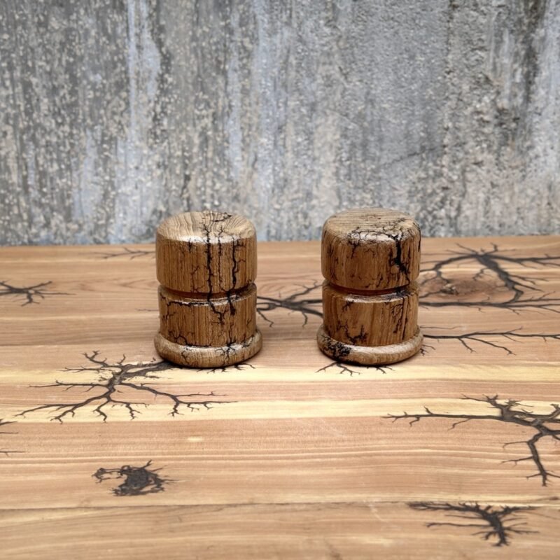 Fractal-burned salt and pepper shaker set