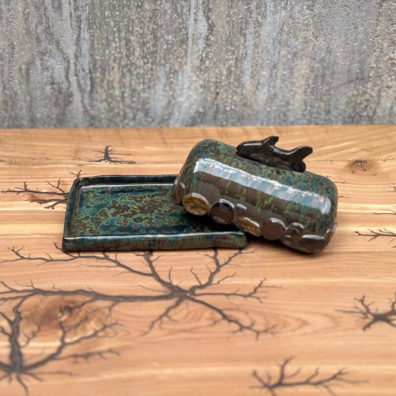 Hand-made butter dish with fish handle lid