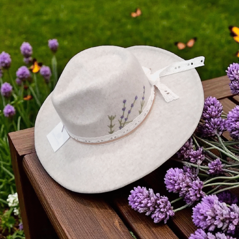 White Brimmed Hat with Colorful Floral Design