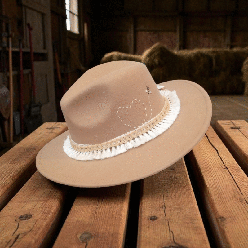 Light Brown Brimmed Hat with Yellow Flowers