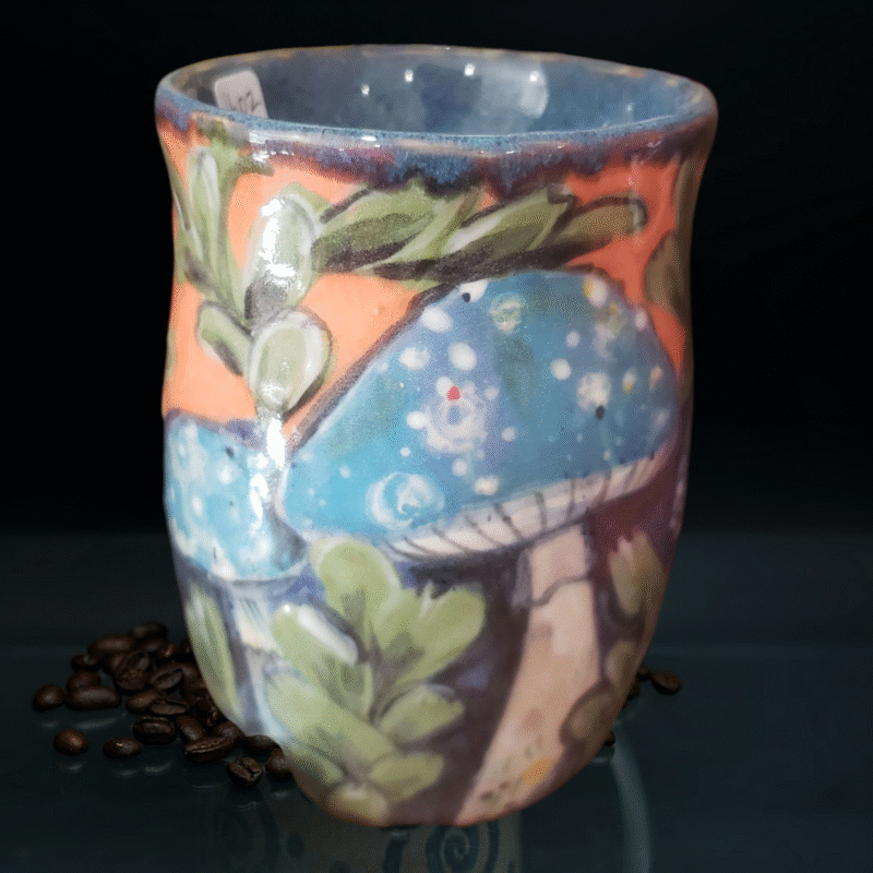Blue Mushroom Ceramic Glass – 16 oz