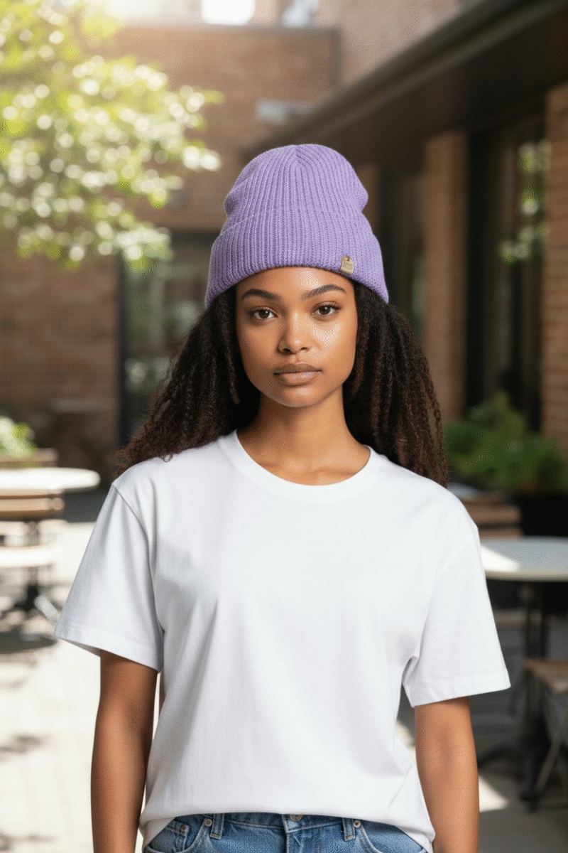 Purple Knit Beanie Hat